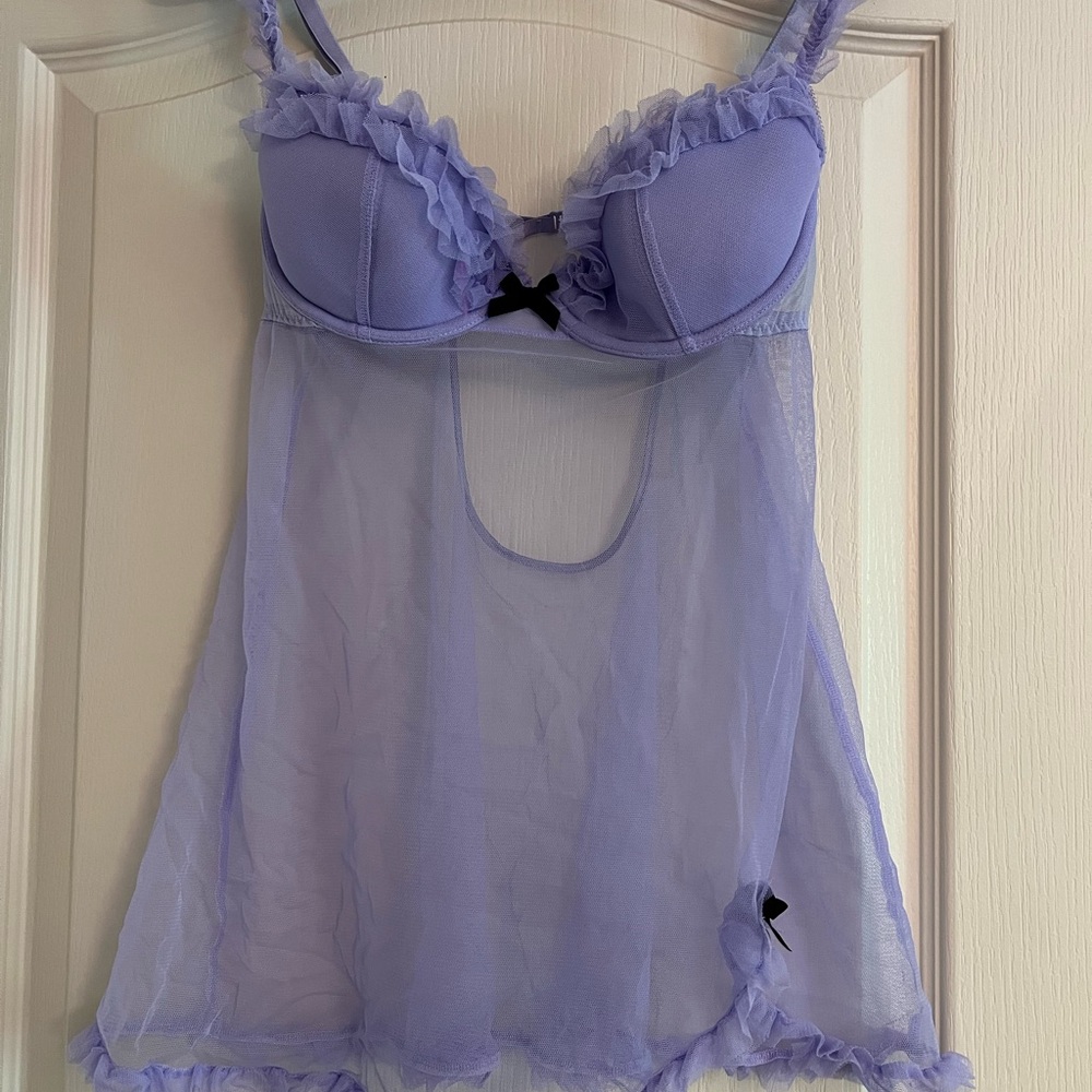Victoria's Secret Sheer Babydoll Purple Lavender S/M 34C Underwire NWOT
